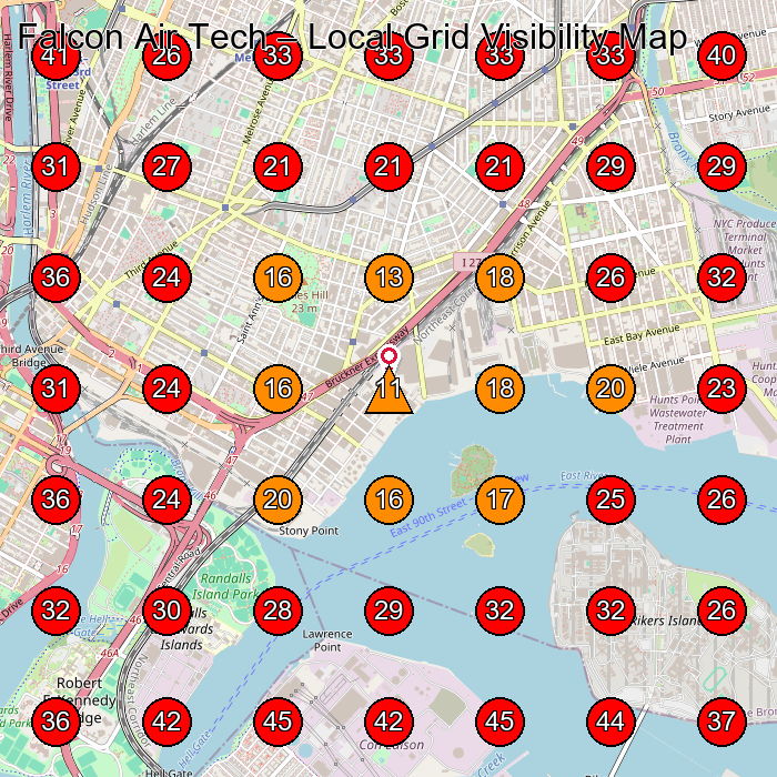 Falcon Air Tech GeoGrid visibility map for Heating Contractor in Bronx